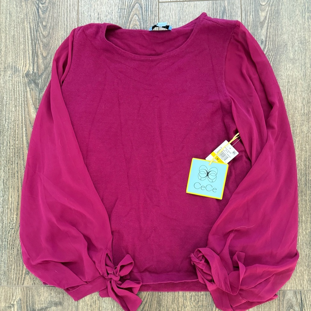 CeCe Women's Deep Red Blouse with Bow Sleeves